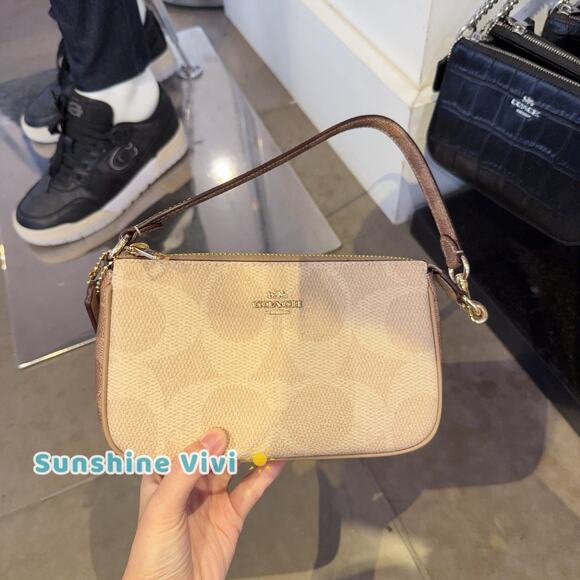 NWT Coach Nolita 19 in Blocked Signature Canvas CZ979, Gold/Sand/Tan